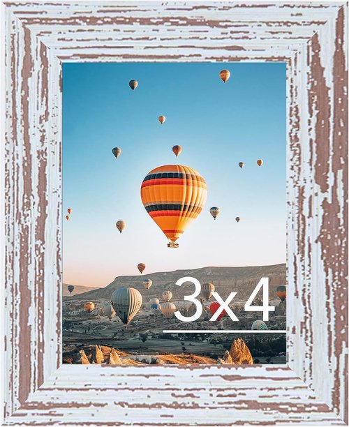JCJMY Rustic White 3x4 Picture Frame - Versatile Wall & Tabletop Display with Shatter-Resistant Plexiglass