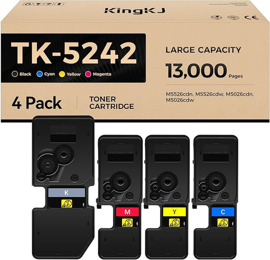 KingKJ TK-5242 TK5242 Toner Cartridge Set 4-Pack