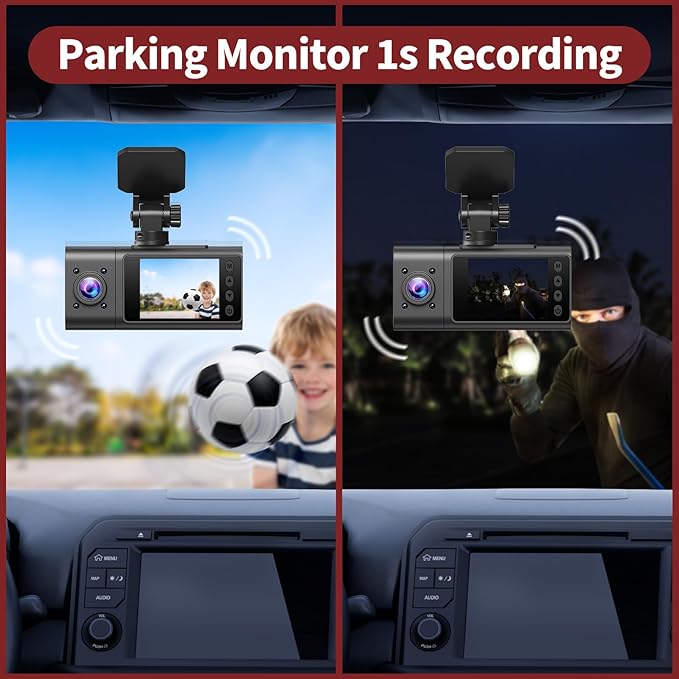 Dash Cam, 3 Channel Dash Cam Front and Rear Inside, Interior Car Camera, 2.5K/1440P Single Fr,Fr+Interior, Front+Rear Dash Camera for Cars Taxi with Night Vision, Parking Monitor 1S Recording