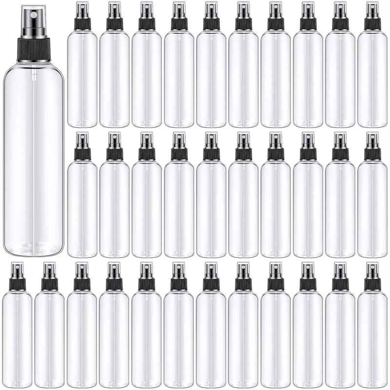 32 Pcs 8 oz Fine Mist Spray Bottles | Clear Refillable Plastic Travel Sprayers for Oils & Perfumes