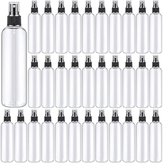 32 Pcs 8 oz Fine Mist Spray Bottles | Clear Refillable Plastic Travel Sprayers for Oils & Perfumes