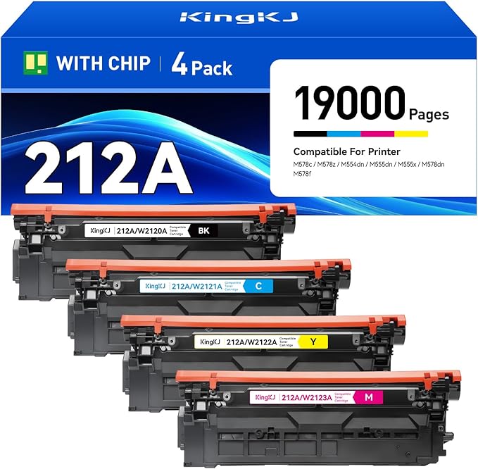 212A Toner Cartridges 4-Pack with Chip Compatible for HP 212A W2120A 212X W2120X Color Laserjet Enterprise MFP M578c M578z M554dn M555dn M555x M578dn M578f M555 M554 M578 Printer Ink All-in-One Black