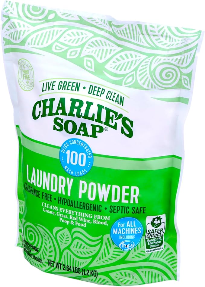 Charlieâs Soap Laundry Powder (100 Loads, 2 Pack) Hypoallergenic Deep Cleaning Washing Powder Detergent â Eco-Friendly, Safe, and Effective