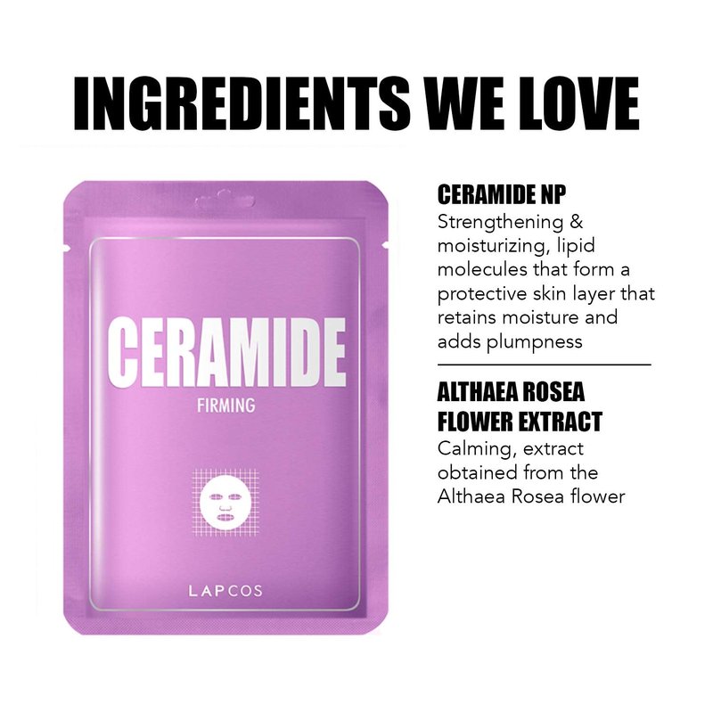 LAPCOS K Beauty Derma Ceramide Sheet Mask - Hydrating & Firming Face Mask with Althaea Flower for Dull Texture & Skin Barrier Repair - Highly Breathable TMF-Cell Sheet - Korean Skin Care (Pack of 5)