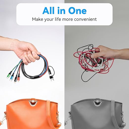 5 in 1 Multi Charging Cable 3.5A, Multi Fast Charging Cord USB A/C to Type C/Micro USB/Lightning Braided Universal Muliple Charger Cable,Multi Chargers for Cell Phones,iPhone 17 16,Galaxy (2Pack,4Ft)