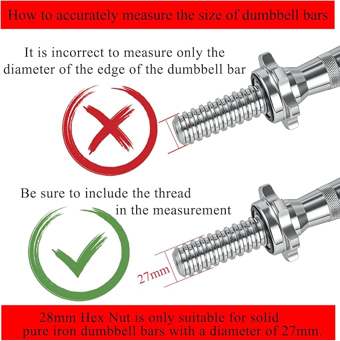 Lamoutor 2Pcs Anti-Slip Hex Nut Collar Screw for Barbell Dumbbell Weight Lifting 28mm