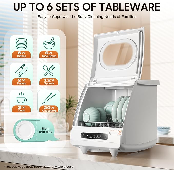 Portable Countertop Dishwasher Dishwasher Compact with 5 Intelligent Washing Functions Counter Top Dishwashers for Knives, Forks, Spoons, Chopsticks