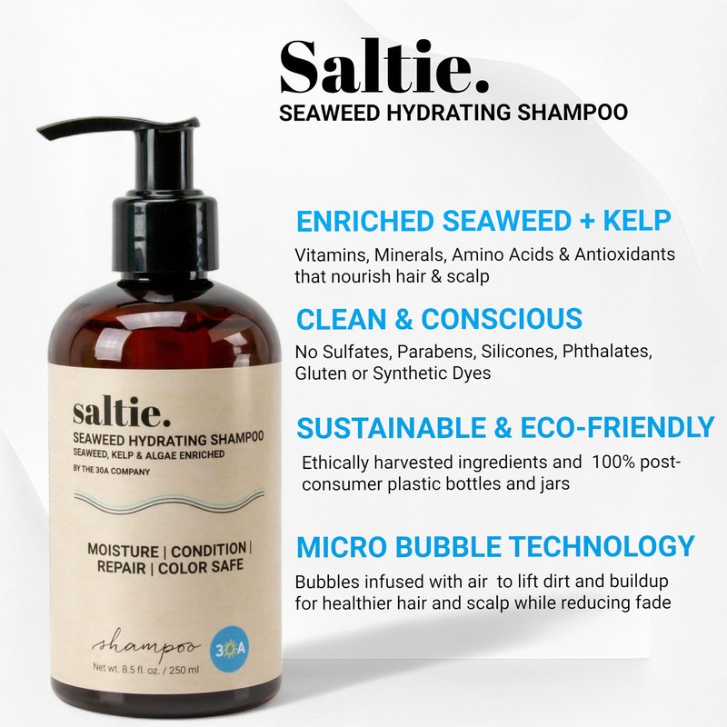 Saltie Hydrating Shampoo - Deep Moisture - Repairs and Bonds Dry Damage - Adds Shine - Reduces Frizz -No Sulfates, Parabens, Gluten, and Phthalates - No Artificial Color