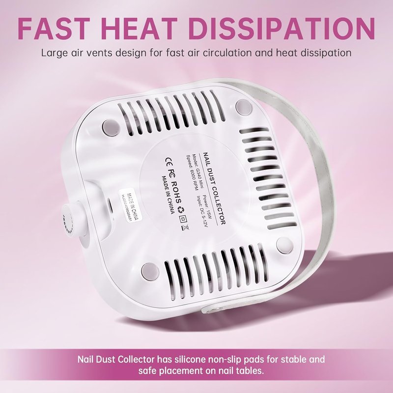 Nail Dust Collector - Compact 6000RPM Vacuum Fan for Acrylic Nails | Powerful Dust Extraction, White