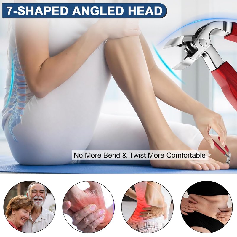 DUAIU 7Pcs Toenail Clippers for Thick Nails, Angled Head Large Nail Clippers for Senior, Heavy Duty Ingrown Toenail Clipper Sets with Wide Jaw, Sharp Nail Clipper Kits for Men and Women, Long Handle