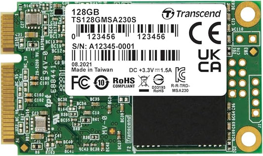 Transcend MSA230 128GB mSATA SSD with Dram Cache, Up to 550MB/s, Mini SATA III 6G/s Internal Solid State Drive for Ultrabook/Desktop/Tablet/PC/GPS/Server, 3D TLC NAND Flash, LDPC Error Correction, ECC