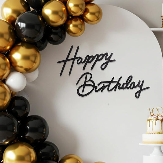 TONIFUL Happy Birthday Sign - Glitter Black Felt Banner for Stunning Party Backdrops | Includes Dot Glue