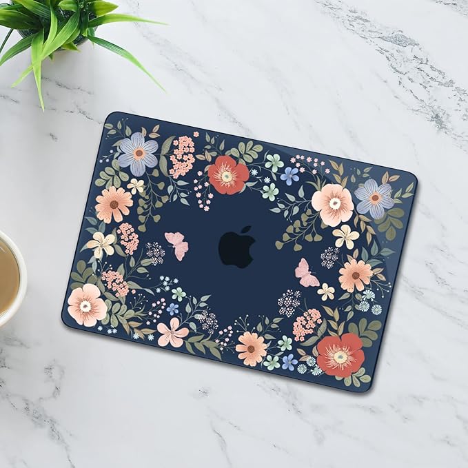 MOSISO Compatible with MacBook Air 13 inch Case M5 2026 M4 2025 M3 M2 2024-2022 A3449 A3240 A3113 A2681, Lush Floral Hard Shell&Keyboard Cover&Screen Protector for MacBook Air 13.6 inch Case, Blue