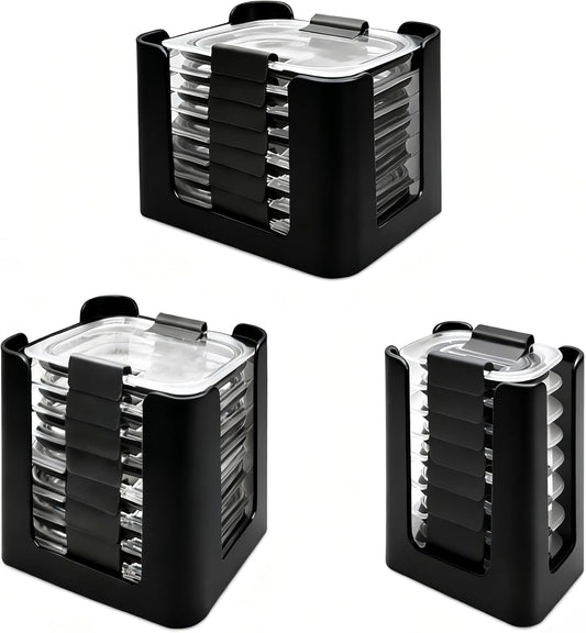 Rubbermaid Brilliance Lid Organizer - 3-Piece Kitchen Storage for 24 Nap-On Lids | Fits 4.7, 3.2, 1.3 & 0.5 Cup Containers (Black)