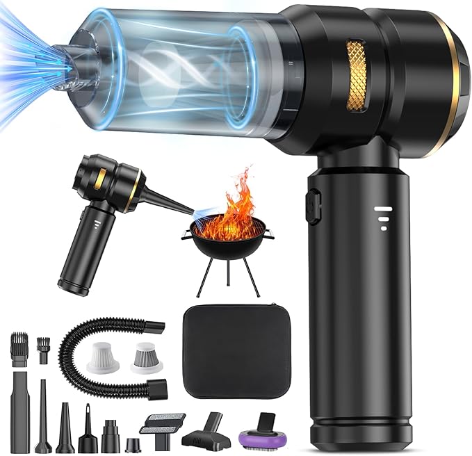 BJMCXIA Cordless Handheld Car Vacuum, 22000Pa Strong Suction with Brushless Motor, HEPA Filter, Bonus Washable Metal Filter, 4-in-1 Kit with Air Blower, Type-C Rechargeable for Car Pet Home, Black