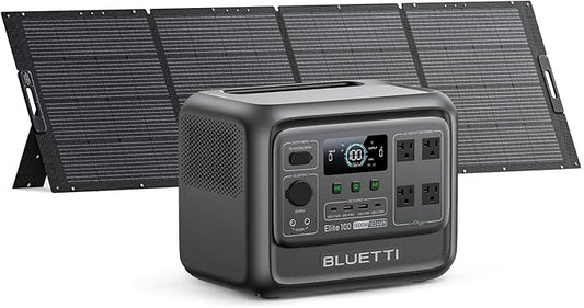BLUETTI Elite 100 V2 Portable Power Station and Solar Cable, 1024Wh LFP Battery Backup w/ 4 1800W AC Ports (3600W Surge), 35% Smaller, Fast Charge and UPS Solar Generator for Camping, Road Trip