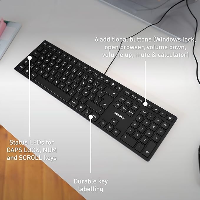 Cherry KC 6000 Slim Keyboard - USB Interface - English (US) - SX Keyswitch (Black)