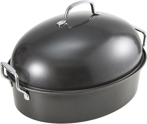 KITESSENSU Extra Large Roasting Pan with Lid - Nonstick Turkey Roaster with Rack - 18.5 x 14.5 In, Heavy Duty Grey