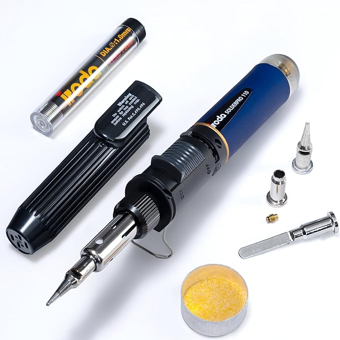 IRODA SolderPro 110 Butane Soldering Iron Kit, 115 MIns Run Time, Rapid Heat Up, Professional Set With Tips & Sturdy Tool Case (No Butane Included)