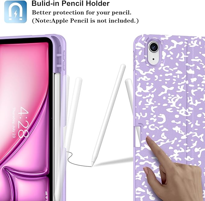 Supveco Keyboard Case for iPad Air 11 Inch (M4 2026,M3 2025,M2 2024),iPad Air 5th/4th Generation with Pencil Holder-7 Colors Backlit Wireless Detachable Folio Keyboard Cover -Lilac