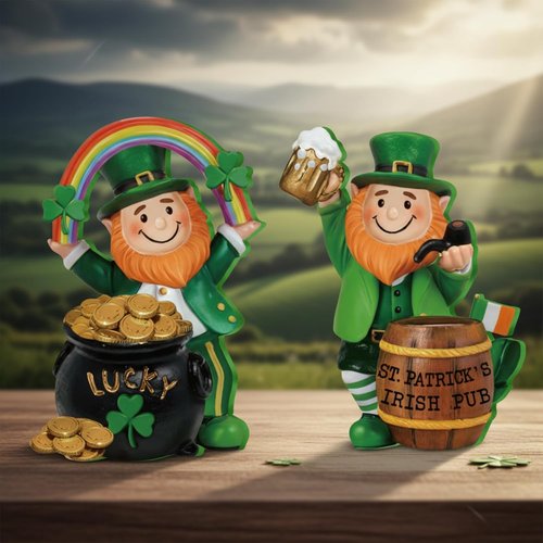 Jetec St. Patrick's Day Leprechaun Figurines - 5" Wooden Table Sign Centerpieces | Irish-Themed Home Decor