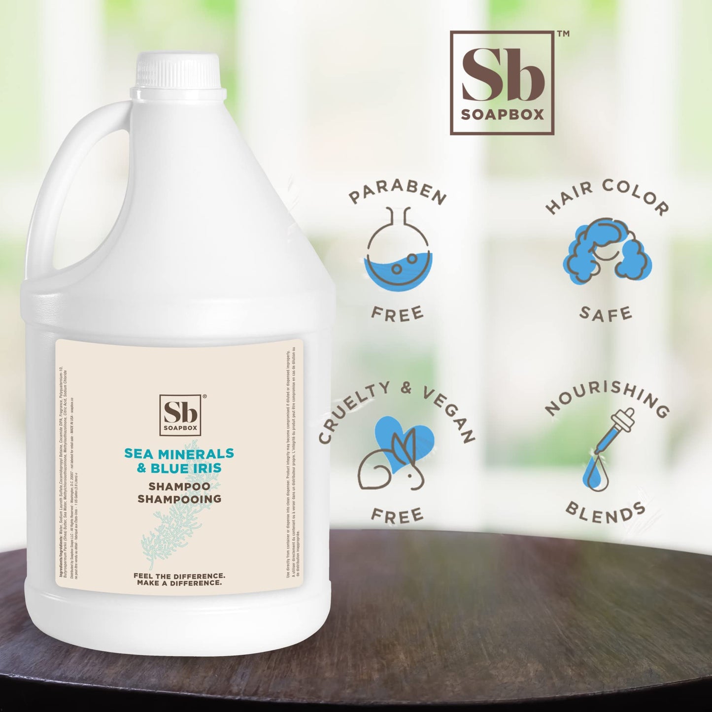 Soapbox Sea Minerals & Blue Iris Shampoo, Refill Bulk Size For Rentals, Guest Rooms & Hotels - Clean Ingredients Free of Harsh Chemicals, Sulfates, Parabens & Silicones - 1 Gallon Bottle