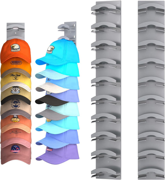 Skiennix Hat Organizer - Wall-Mounted Cap Rack with Strong Adhesive | Holds Up to 20 Hats, Grey