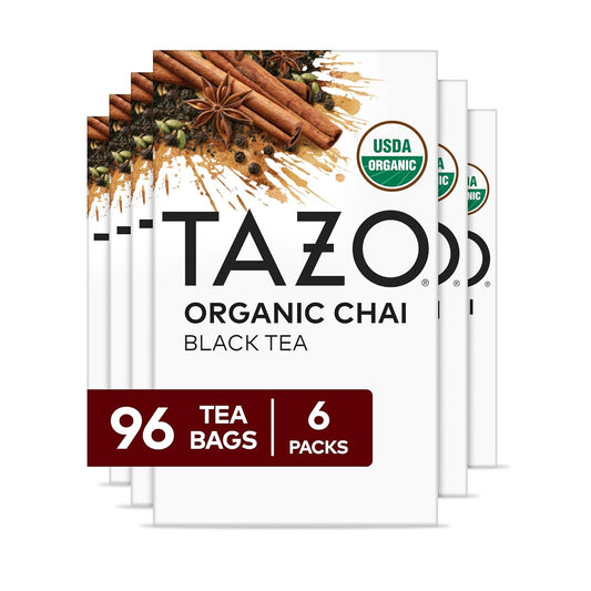 TAZO Organic Chai Black Tea Bags - Spicy Blend of Black Teas, Ginger & Cinnamon | 96 Total Bags (16ct x 6)