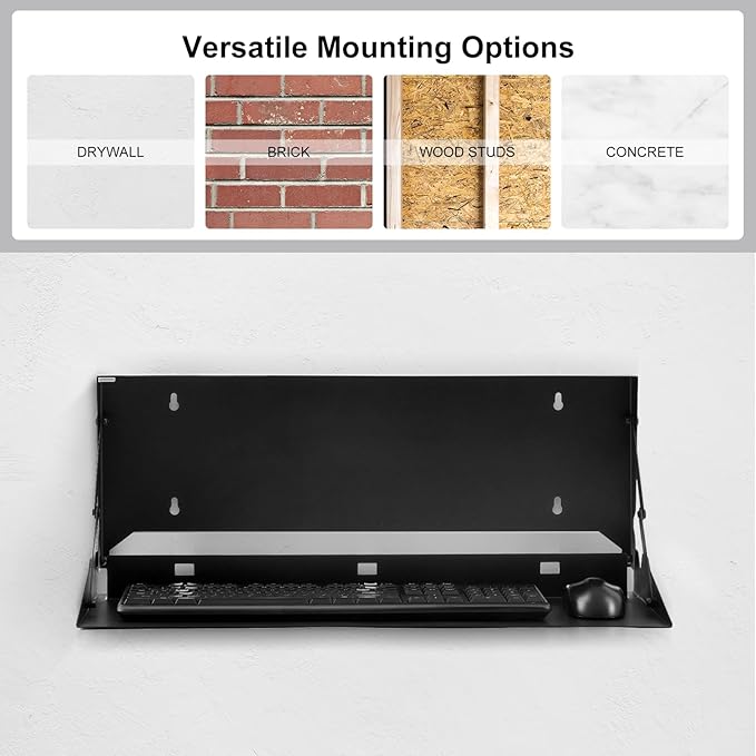 Otoolling 2 Pcs 24 Inch Keyboard Wall Mount Foldable Fits Standard Computer Keyboard Mouse Stand Tray Organizer for Small Offices Apartments, Easy Installation with 4 Screws (Black)