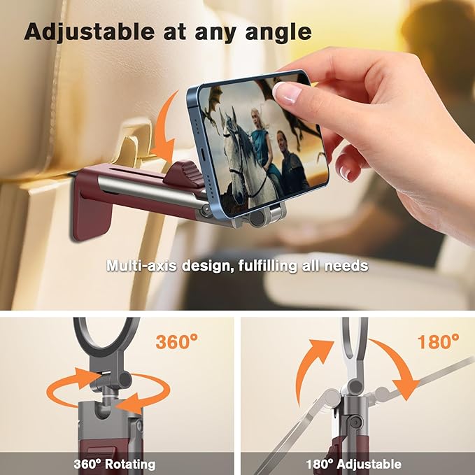 YAGHVEO Airplane Phone Holder Travel Essentials for Women,Magnetic Phone Holder for Plane Tray Table & Luggage Handle,Travel Sized 360° Rotation Foldable Desk Phone Stand for Long Flight Mother's Day