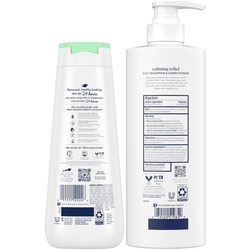 Dove Dandruff Shampoo & Conditioner 2-in-1, DermaCare Calming Relief with Pyrithione Zinc + Body Wash for Sensitive Skin – Best to Prevent Itchy Scalp and Dry Skin (2 Piece Set)