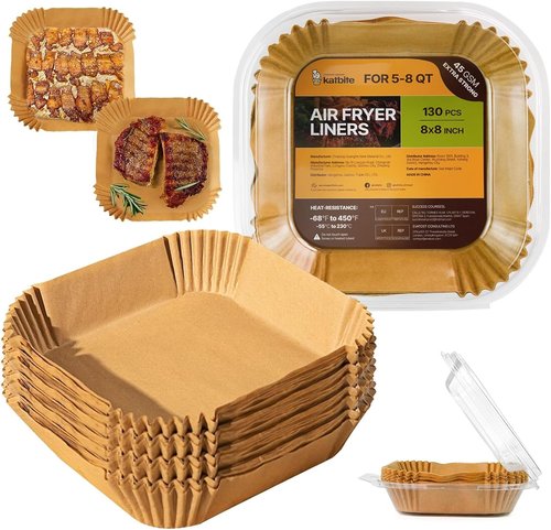 Katbite Air Fryer Liners - 8-Inch Square Non-Stick Parchment Paper for Easy Cleanup | 130 Count
