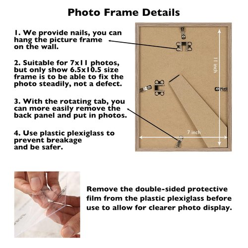 JCJMY 7x11 Picture Frame Rustic Brwon for Wall Hanging or Tabletop- Wall Mounting Horizontally or Vertically, 7 x 11 Wall Gallery Poster Photo Frame for 7 by 11 Photos, Rustic Brwon