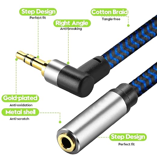 GGMTY 3.5mm Male to Female Extension Stereo Audio Extension Cable 6FT, Cotton-Braided Audio Extension Cable 6ft, Stereo Jack Cord for Phones, Headphones, Speakers, Tablets, PCs and More