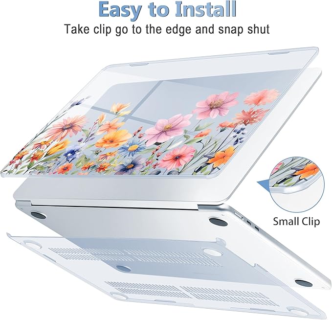 Mektron Case for 2026 MacBook Air 15 INCH M5 A3448 Compatible with M4 A3241 /M3 A3114 /M2 A2941 Printed Plastic Hard Shell Cover with 15.3" Liquid Retina Display Touch ID- Floral P165-Blue