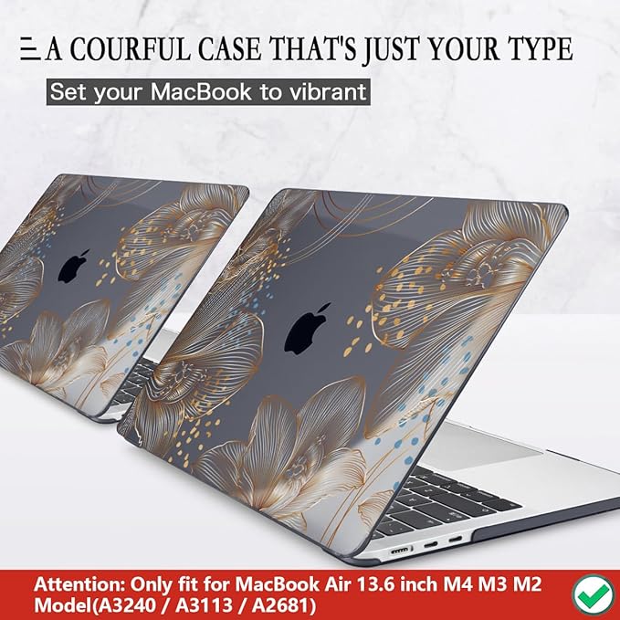 CISSOOK Gorgeous Flower Case for MacBook Air 13.6 inch M5 M4 M3 M2 2026 2025 2024 2022 Release, Hard Shell Case with Keyboard Cover +Screen Protector for MacBook Air 13 inch A3449 A3240 A3113 A2681