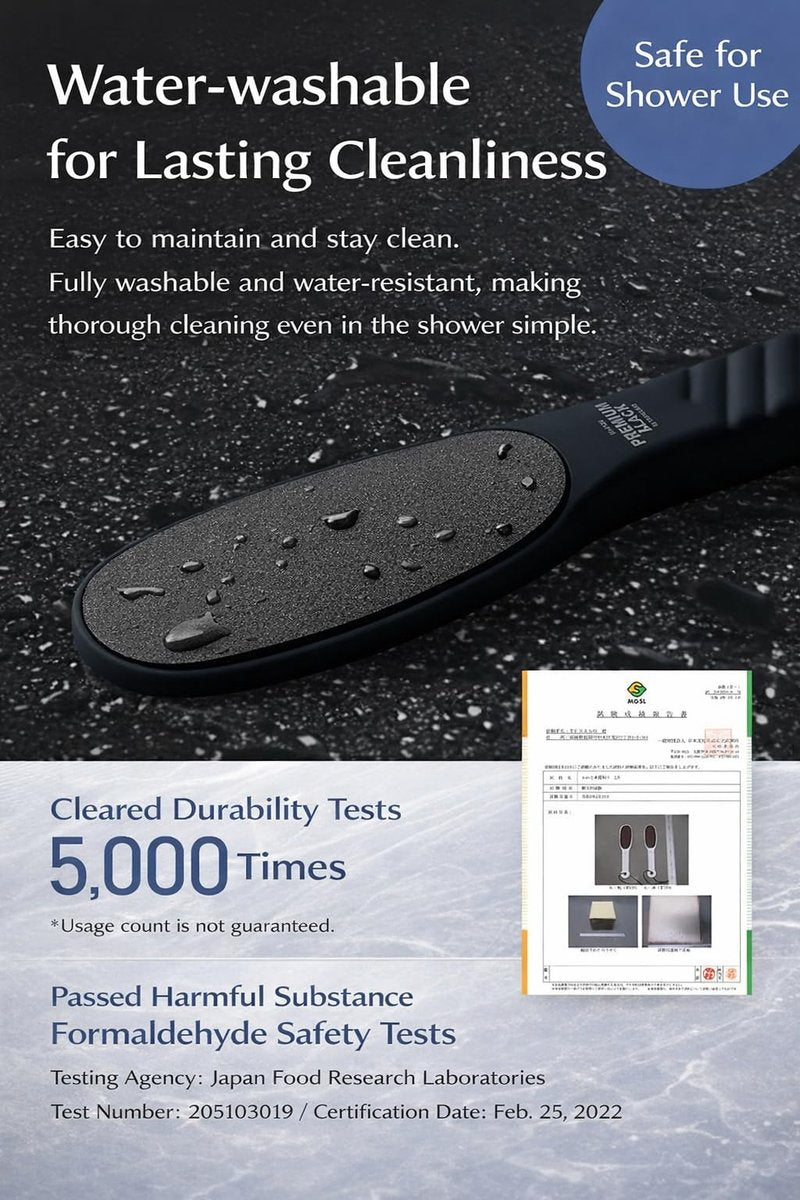 TSURULABO - Premium Black Foot Scrubber, Callus Remover Foot File with Coarse & Fine Sides, Water-Resistant Alternative to Pumice Stone for Feet, Heel Exfoliator, Pack of 1 Pedicure File for Grooming
