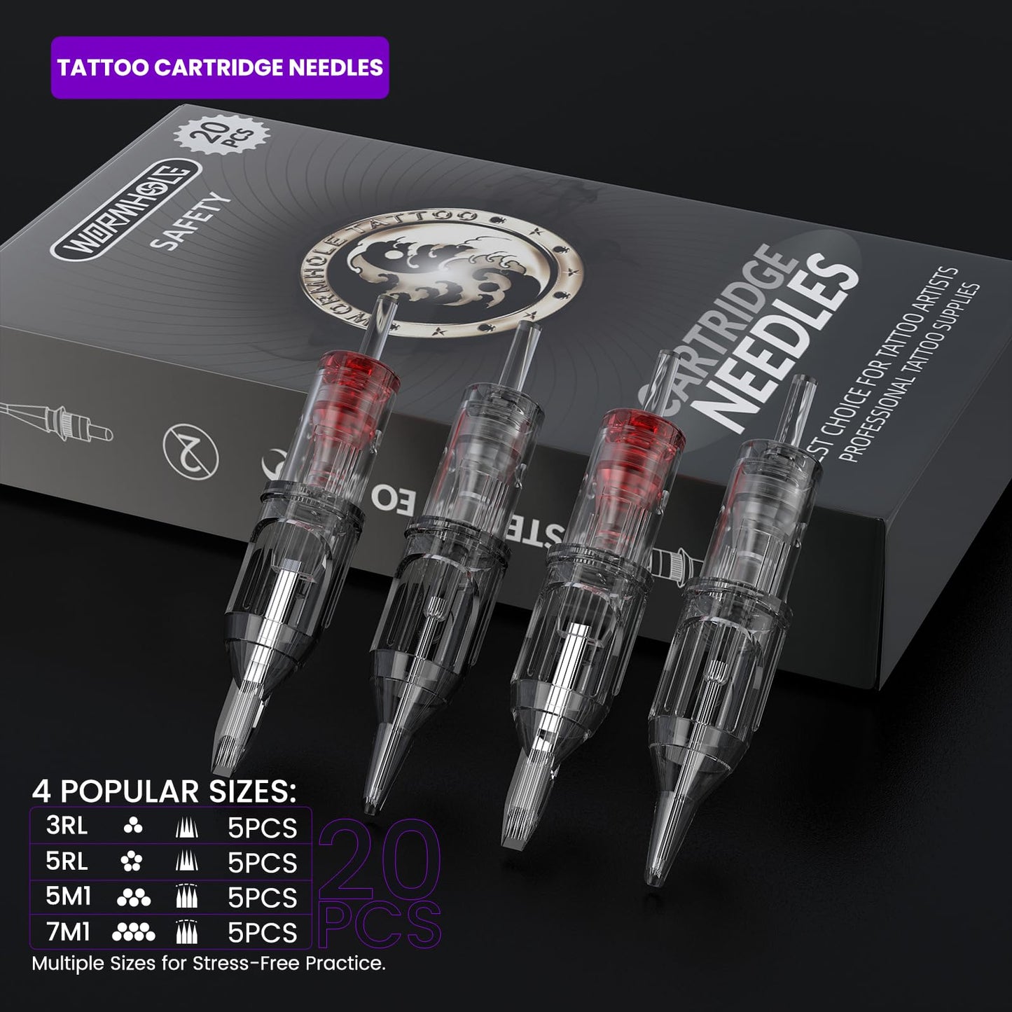 Wormhole Tattoo Kit for Beginners, Rotary Tattoo Pen Kit with 20 Color Inks, 20 Cartridge Needles & Power Supply for Tattoo Practice WTK090