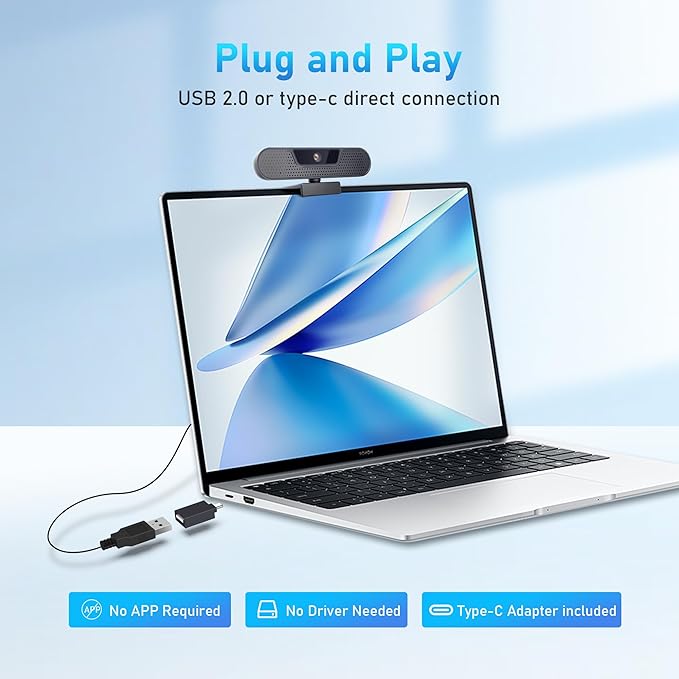 VIZOLINK 4K Webcam, Computer Camera with 4 Noise-canceling Microphones for Computer/Laptop/Mac, Privacy Cover and Tripod, Work with Video Conference, Live Streaming, Gaming, Video Calls, Zoom