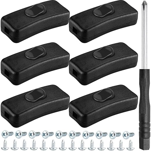 MKBKLLJY 6PCS Inline Cord Switch AC 250V 2A Appliance Switch Replacement Button Control Rocker ON Off DPST with Cross Screwdriver Screw, for Bedroom Table Lamp Desk LED Lights OJ-318 Black