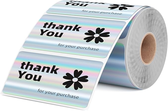 Omezizy 2.25x1.25 Inch Thermal Labels Sliver, Holographic Sliver Barcode Thermal Labels for Thermal Printer and Small Business, Multi-Purpose Rectangle Stickers, 500 Sheets/Roll