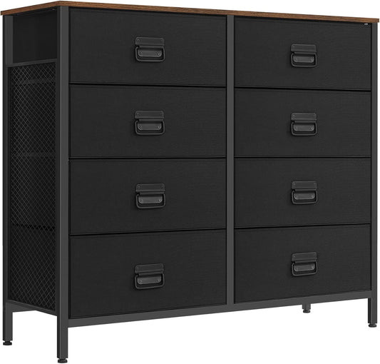 SONGMICS Fabric Dresser - 8 Drawer Storage Organizer Unit with Steel Frame | Rustic Brown & Black