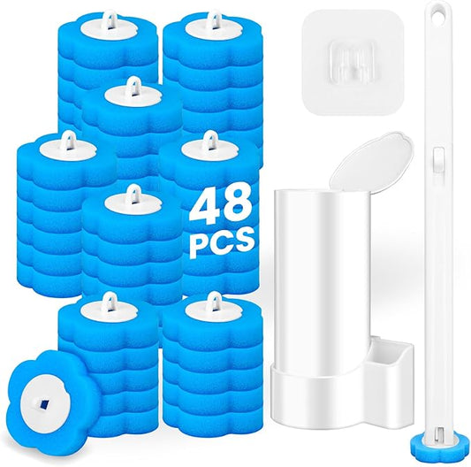 KOKL Disposable Toilet Brush, Toilte Wand Kit, Toilet Brushes and Holders with 48 Refills, Toilet Bowl Brush, Toilet Bowl Cleaning Wands, Toilet Cleaning System for Bathroom Maintenance