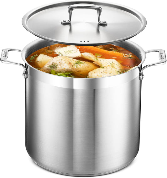 Stainless Steel Stockpot - 16 Quart Durable 18/8 Steel with Impact-Bonded Base & Riveted Handles