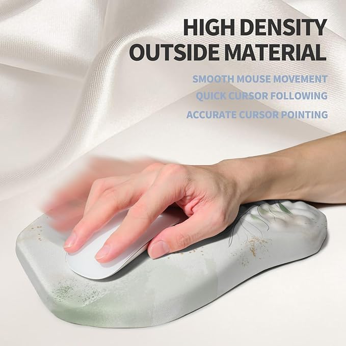 Gleamtide Ergonomic Raised Mouse Pad Wrist Support with Bilateral Slope Memory Foam Mousepad for Wrist Rest and Carpal Tunnel Pain Relief 11.8x7.9〃 Green Leaf
