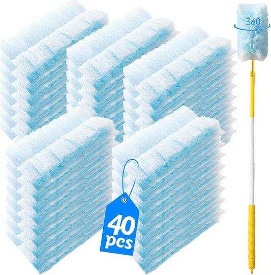 Skiennix 360° Heavy Duty Duster Refills - Extra Thick Disposable 40 Count | Compatible with Swiffer, 35-Inch Handle