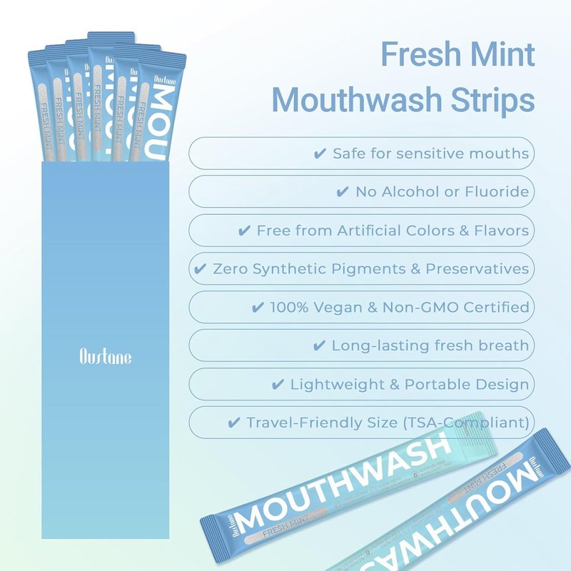 Fresh Mint Mouthwash - Alcohol-Free Travel Size Packets | 15ml, Long-Lasting Freshness (20 Pack)