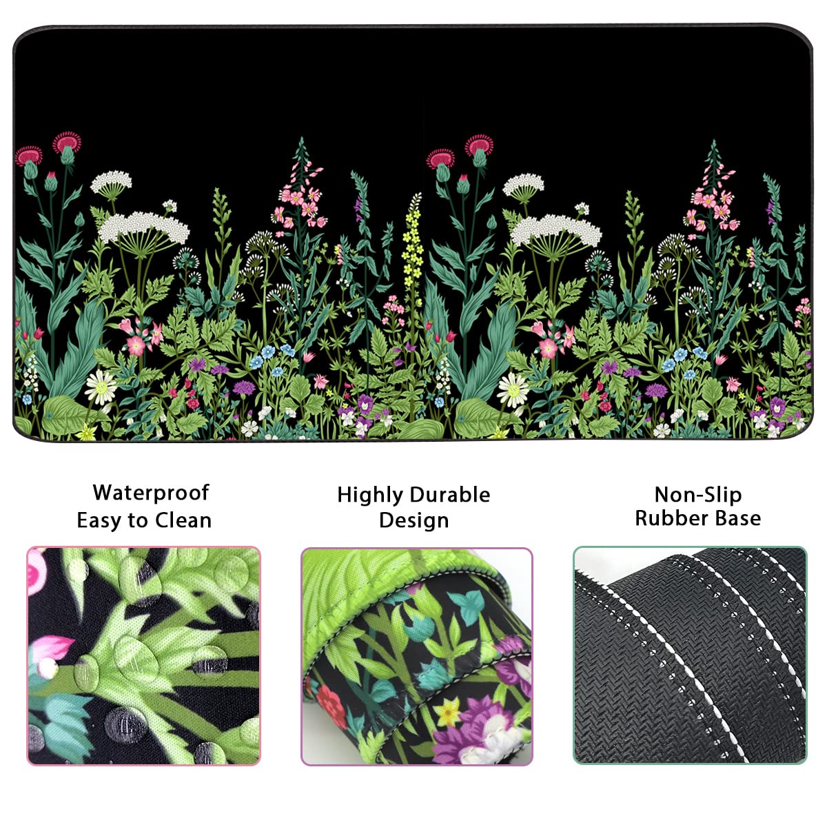 Keyboard Mouse Pad Set, Extended Mouse Pad+Keyboard Wrist Rest Support, Memory Foam Ergonomic Easy Typing, 3Pcs (35.4×15.7 in) Desk Pad Set for Home Office Study Game - Weeds
