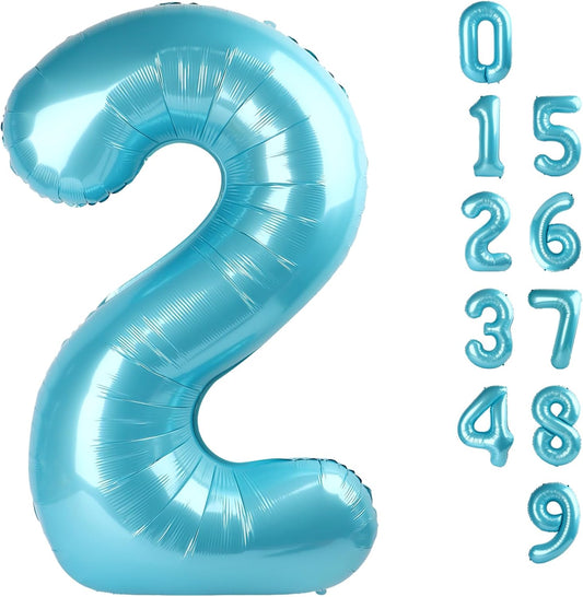 Skiennix 40-Inch Pastel Blue Number Balloons - Perfect for 2nd, 12th, 21st Birthdays & Celebrations