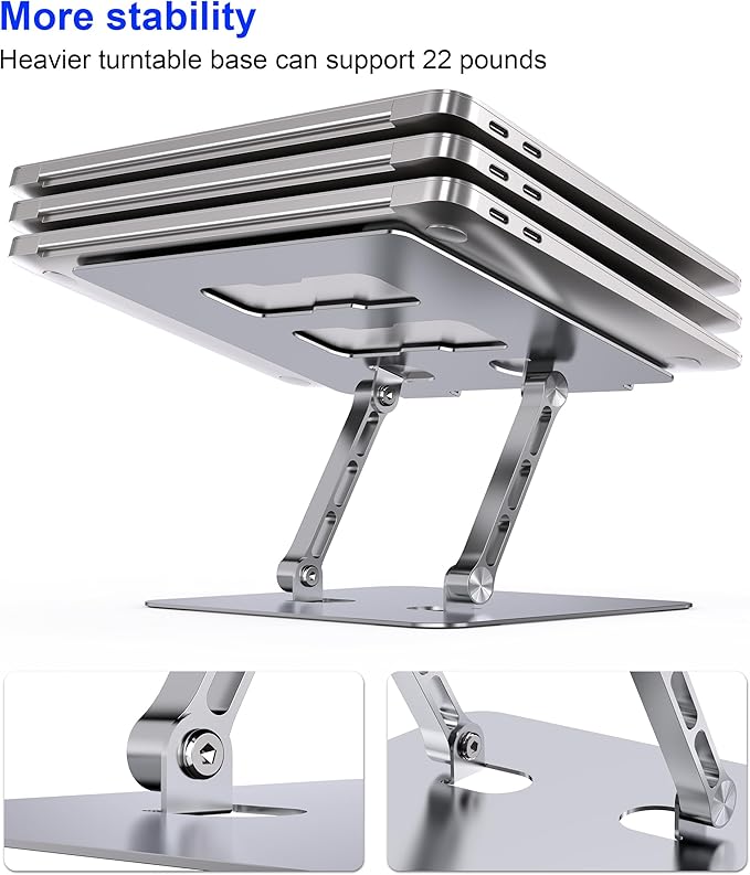 YTech Adjustable Laptop Stand,Ergonomic Foldable Notebook Computer Holder.Compatible with MacBook iPad Dell HP Lenovo ThinkPad Acer ASUS Samsung and More 10-17" Laptops Tablets,Silver